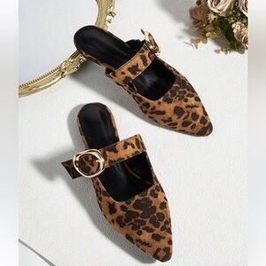 EUC  SHEIN Sexy Party Leopard Print Closed Toe Slide Sandals With Buckle Sz 10
